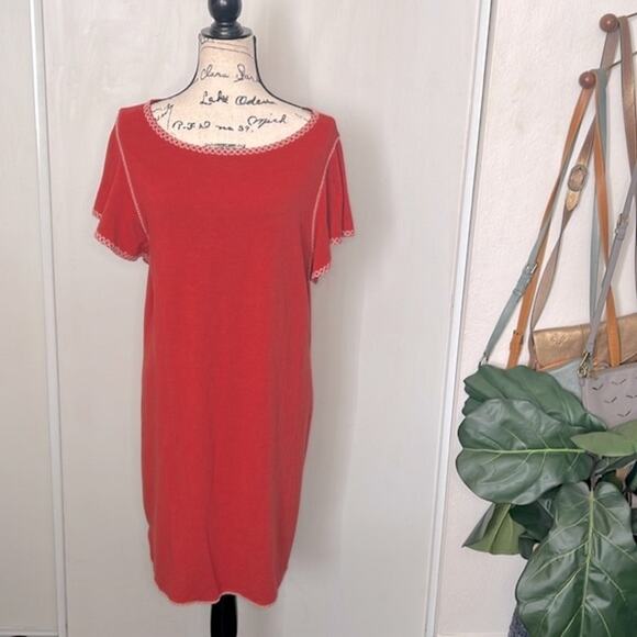 Max Studio Weekend Rust Flutter Sleeve Embroidered Dress size Large - Picture 10 of 10
